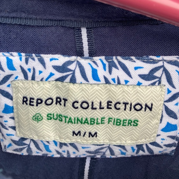 Report Collection Young Men’s Biz Casual Top Sz M, White w/Navy Leaf Print Eco - Picture 2 of 3